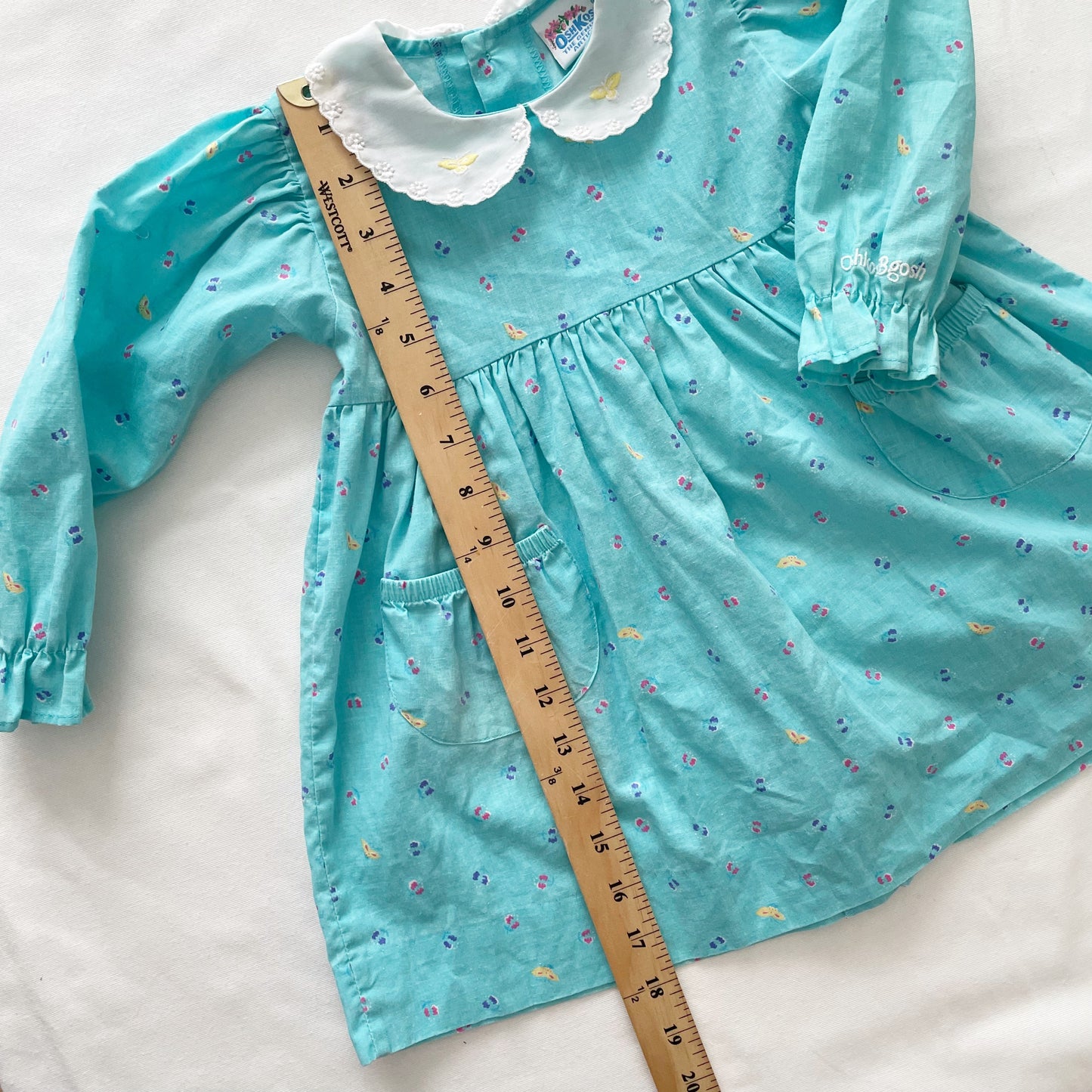 OshKosh Butterfly Print Collared Dress - Yellow Clover Vintage Kids Clothes
