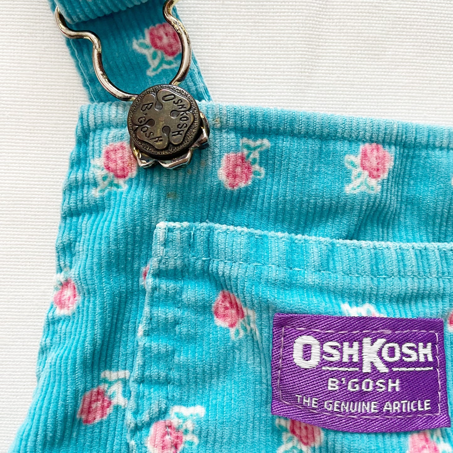 OshKosh Turquoise Floral Cord Skirtall - Yellow Clover Vintage Kids Clothes