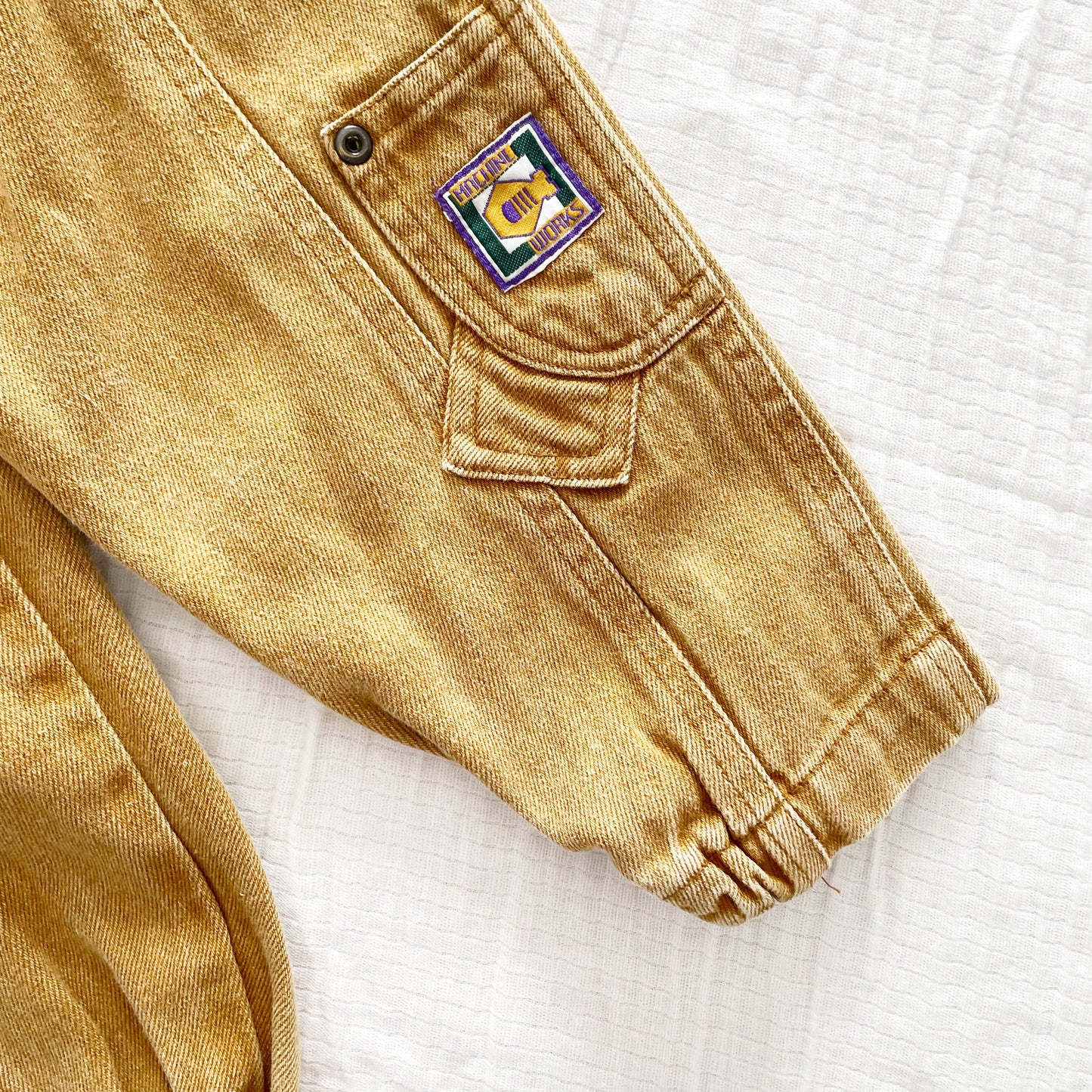 Tan Elastic Cuff Suspender Pants - Yellow Clover Vintage Kids Clothes