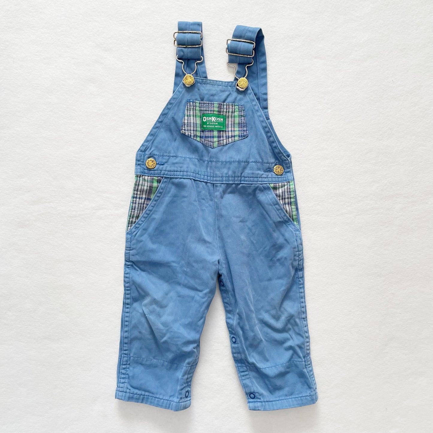 OshKosh Blue Plaid Accent Overalls - Yellow Clover Vintage Kids Clothes