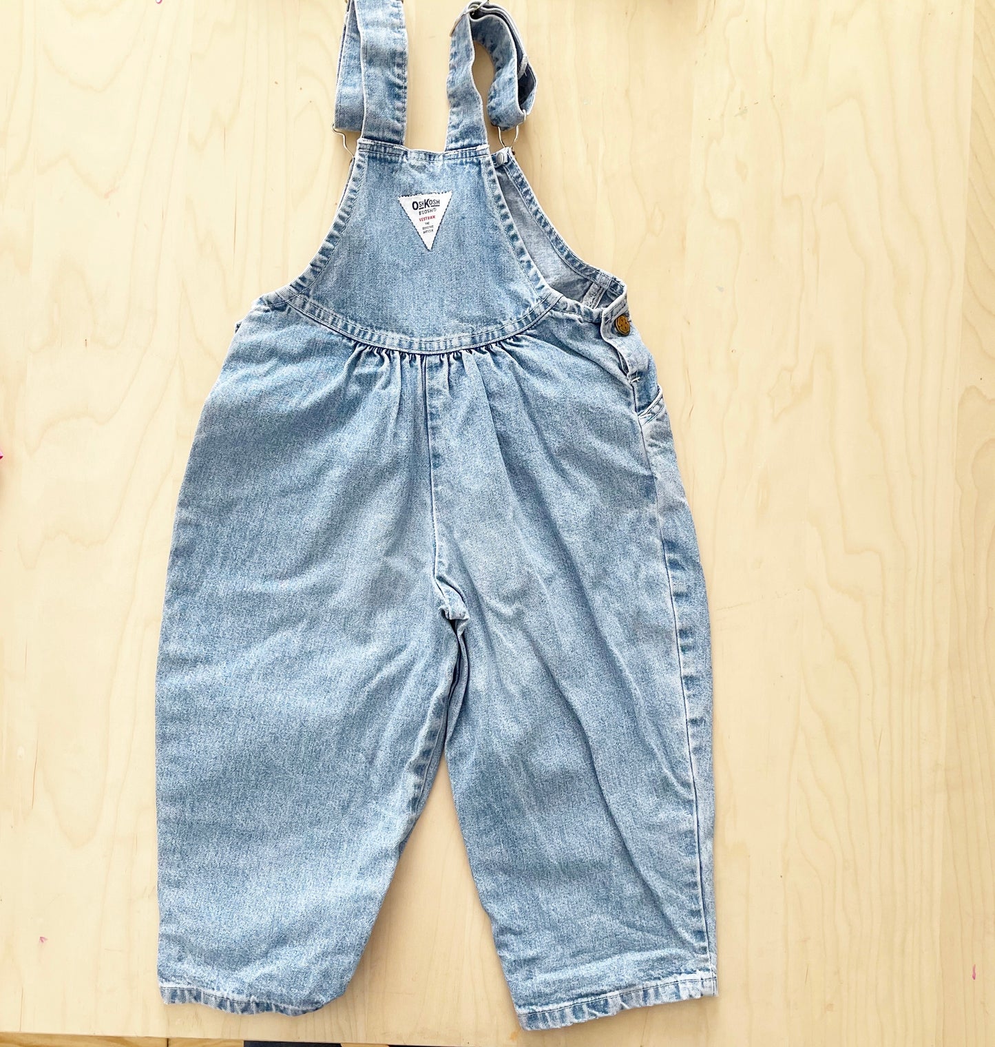 OshKosh Scoop Cut Lighter Wash Overalls - Yellow Clover Vintage Kids Clothes