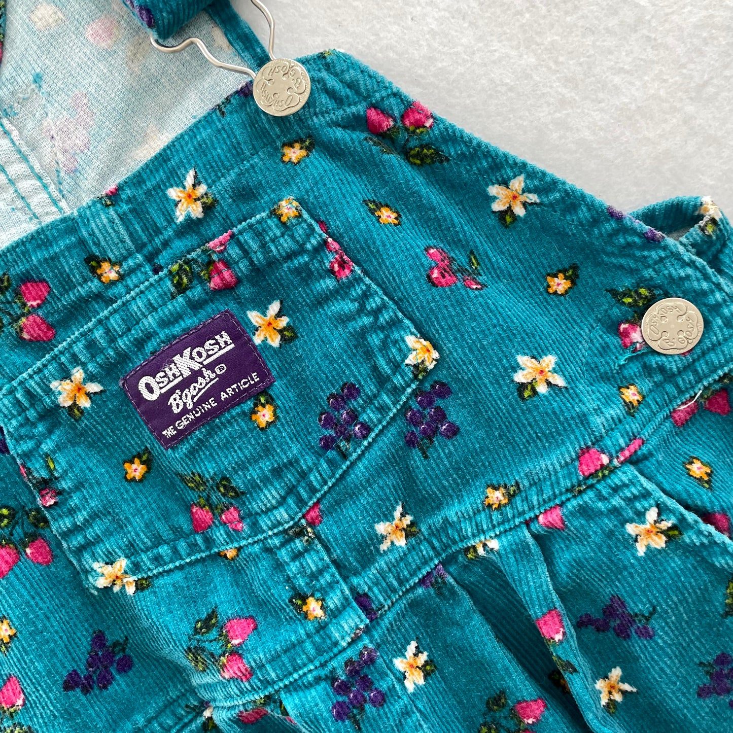 OshKosh Fruit Floral Cord Overalls - Yellow Clover Vintage Kids Clothes