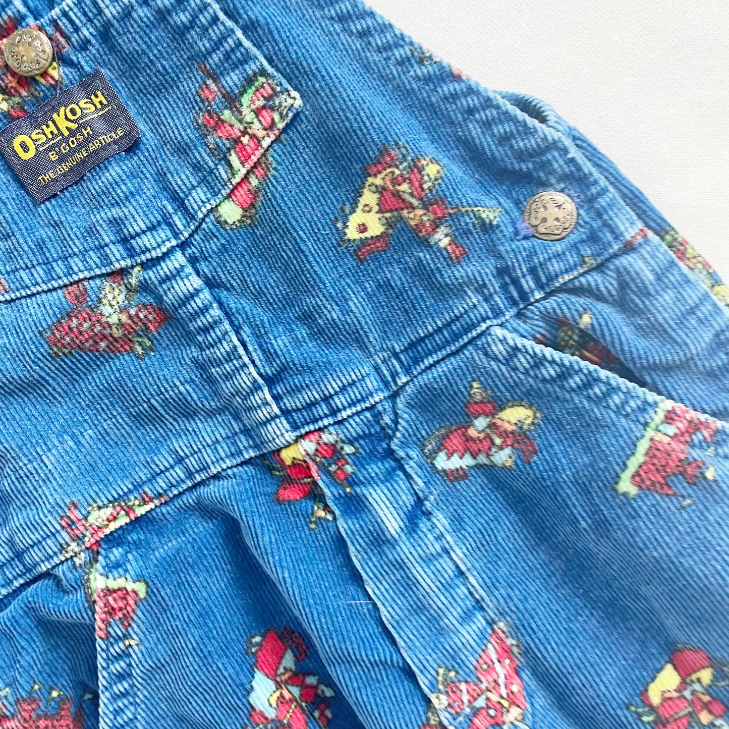 OshKosh Cord Knights Print Overalls - Yellow Clover Vintage Kids Clothes