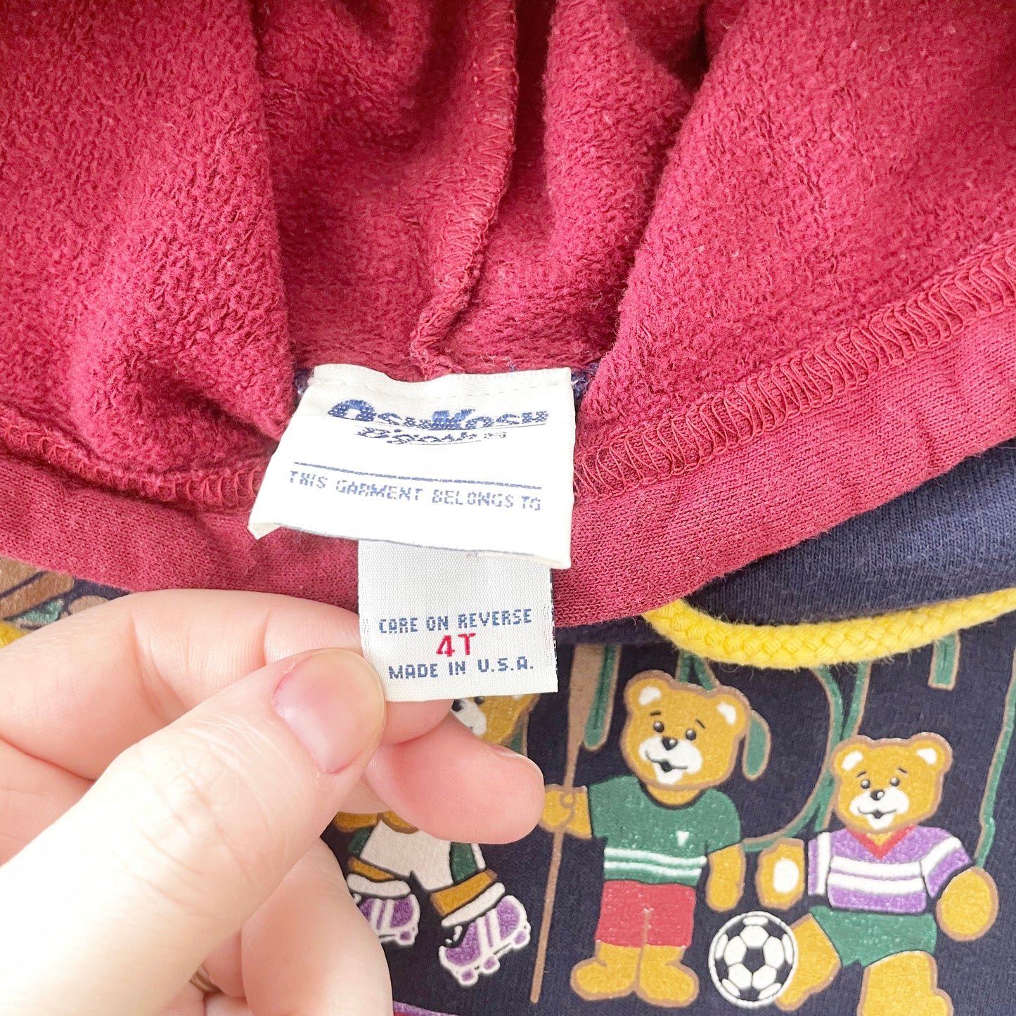 OshKosh Sports Bears Hooded Sweatshirt - Yellow Clover Vintage Kids Clothes