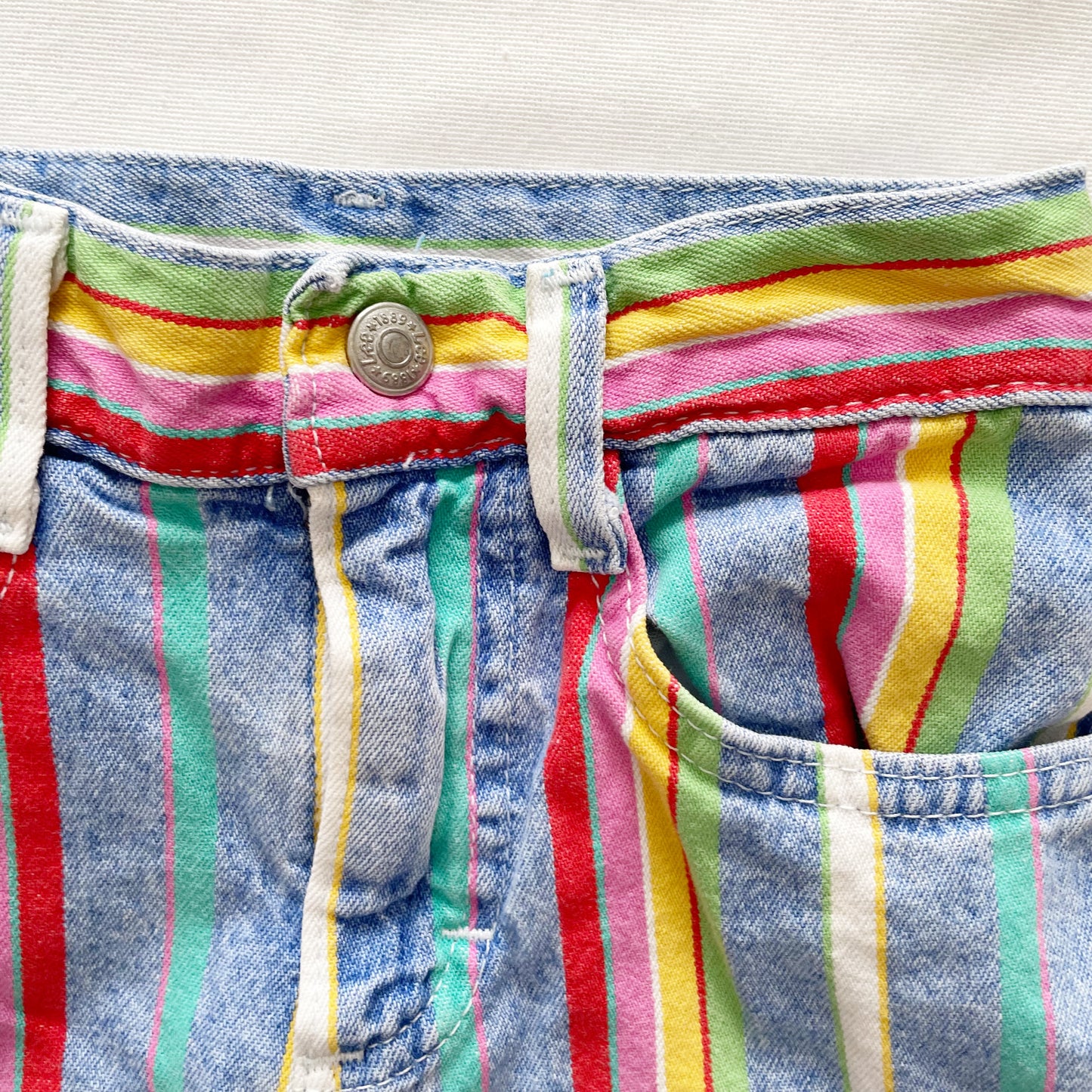 Lee Rainbow Stripe Denim Shorts • 7y - Yellow Clover Vintage Kids Clothes