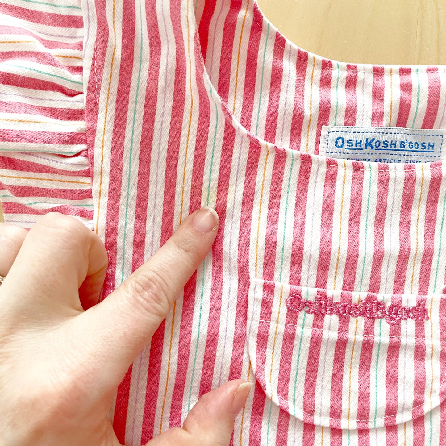 OshKosh Striped Pink Pinafore - Yellow Clover Vintage Kids Clothes
