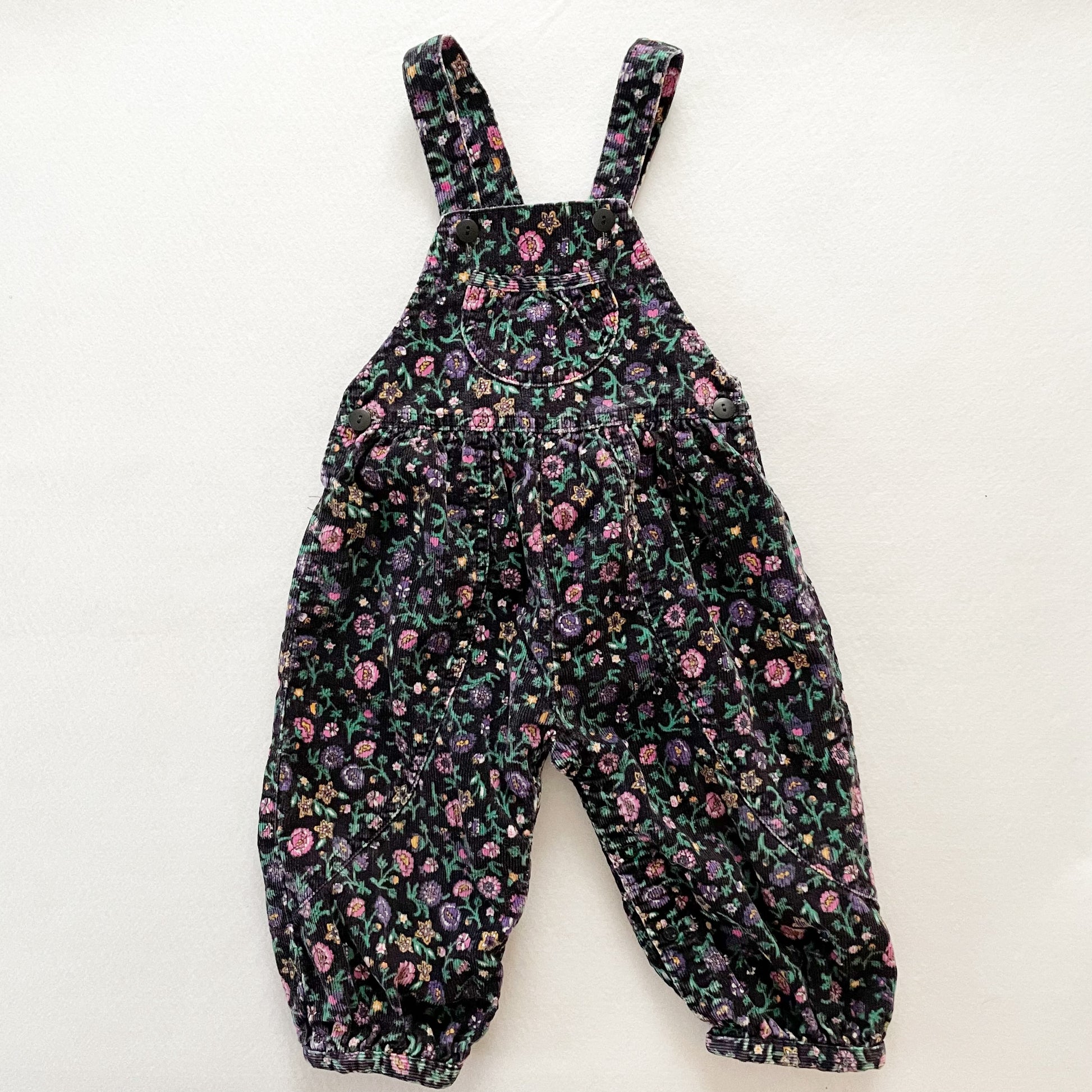 Vintage OshKosh Black Paisley Floral Cord Bubble Overalls