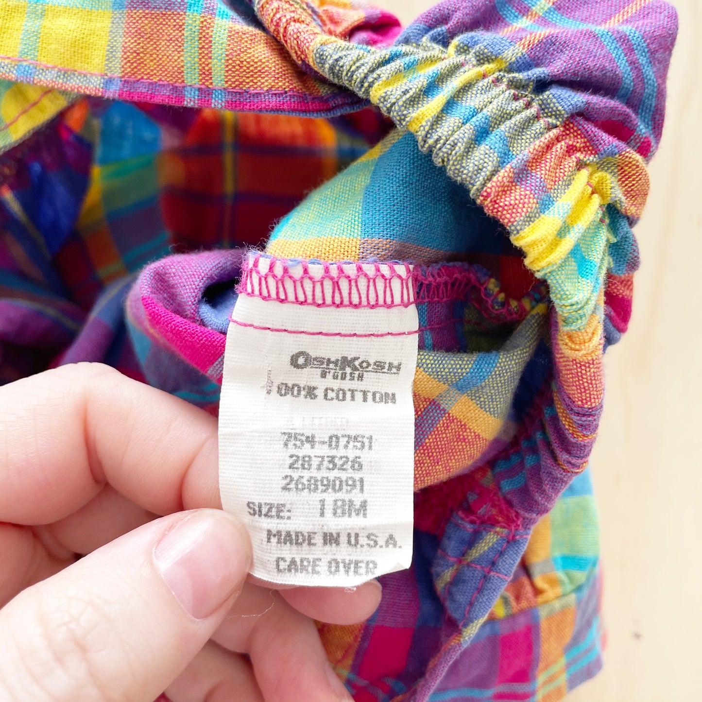 Vintage OshKosh Rainbow Plaid Bubble Romper - Yellow Clover Vintage Kids Clothes