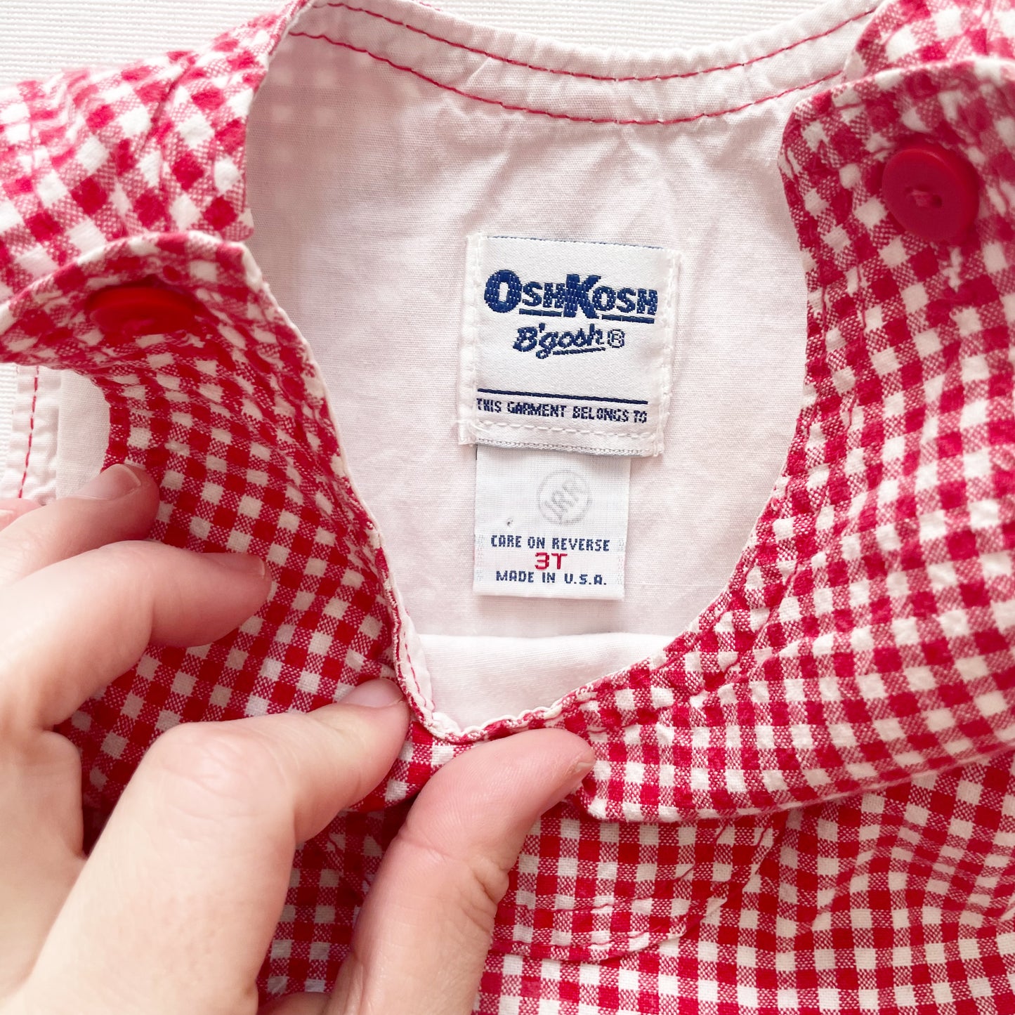 OshKosh Red Gingham Pinafore Dress - Yellow Clover Vintage Kids Clothes