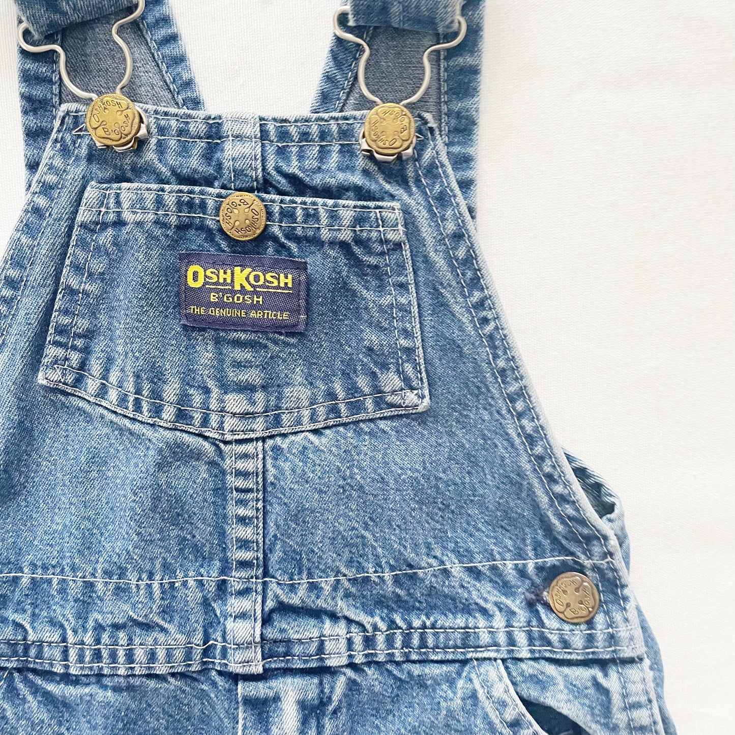 OshKosh Classic Cut Denim Shortalls - Yellow Clover Vintage Kids Clothes