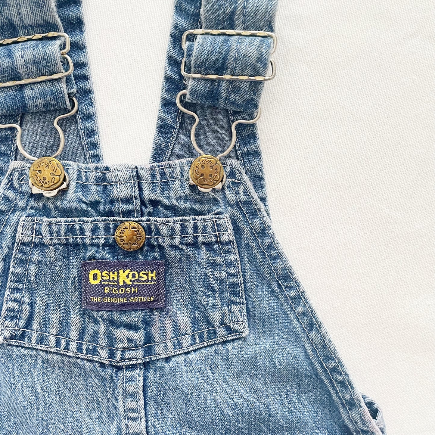 OshKosh Classic Cut Denim Shortalls - Yellow Clover Vintage Kids Clothes