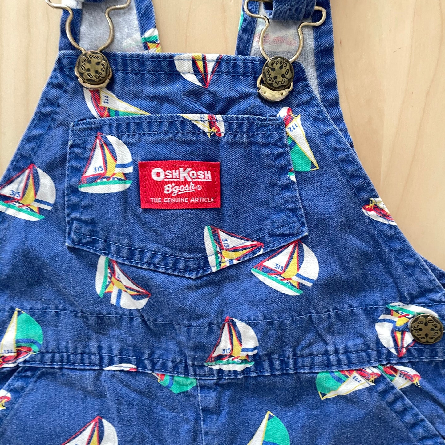OshKosh Sailboat Print Shortalls - Yellow Clover Vintage Kids Clothes