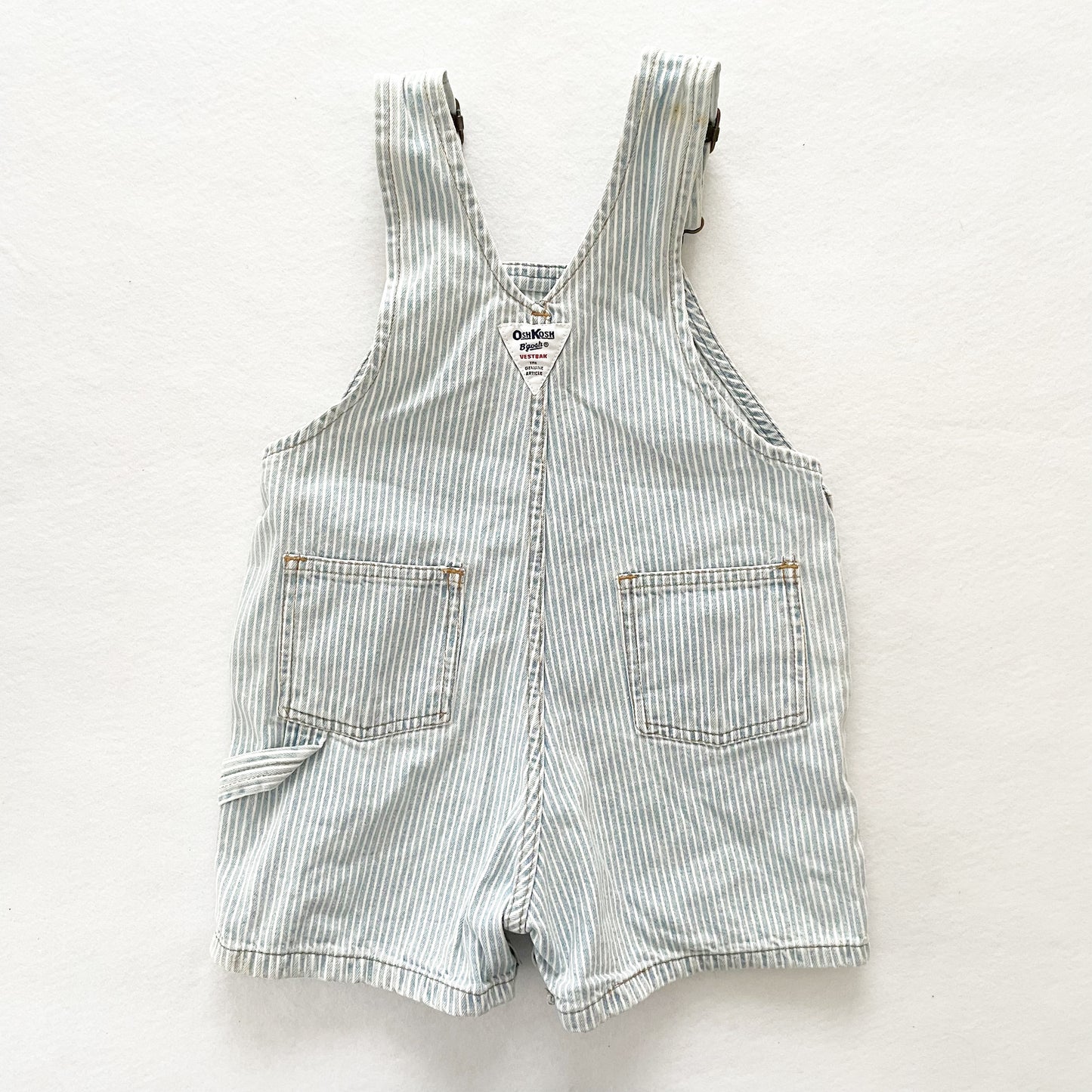 OshKosh Light Wash Hickory Stripe Shortalls - Yellow Clover Vintage Kids Clothes