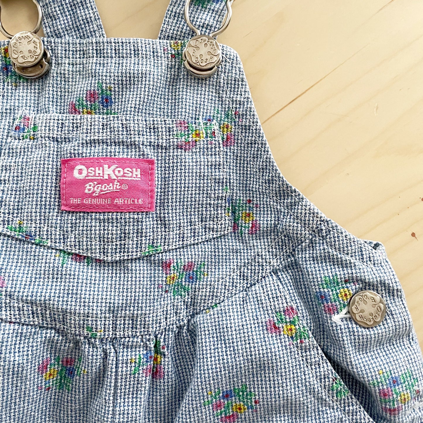 Vintage OshKosh Floral Houndstooth Overalls - Yellow Clover Vintage Kids Clothes
