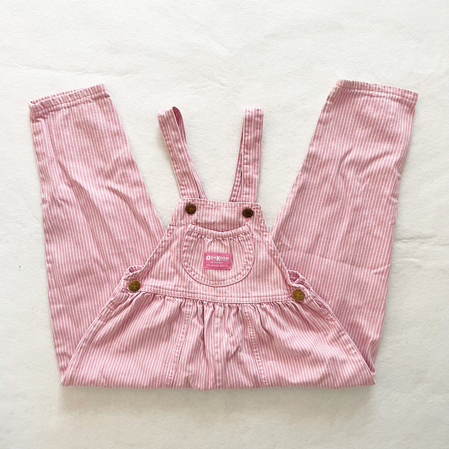 OshKosh Pink Hickory Stripe Overalls - Yellow Clover Vintage Kids Clothes
