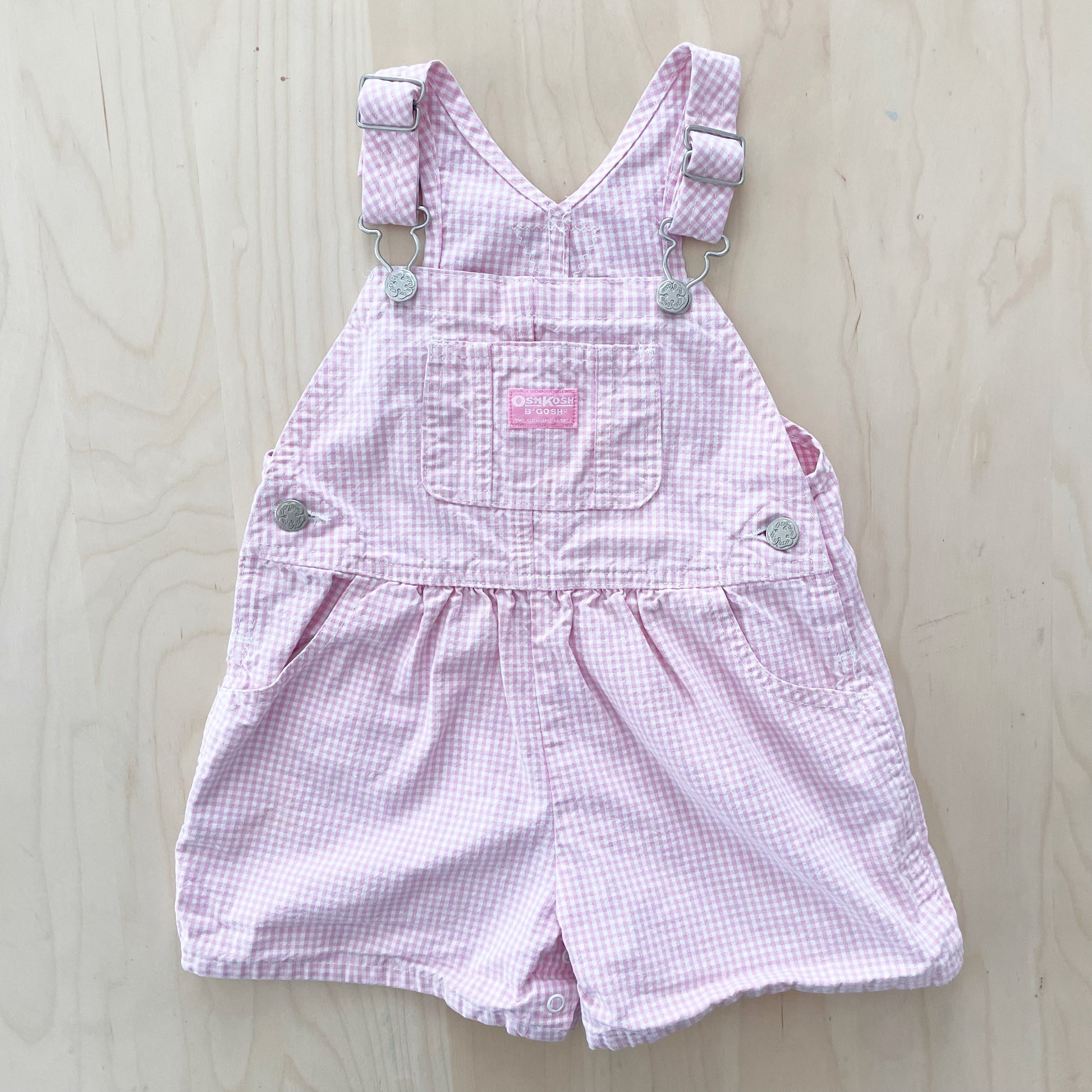OshKosh Pink Gingham Shortalls - Yellow Clover Vintage Kids Clothes