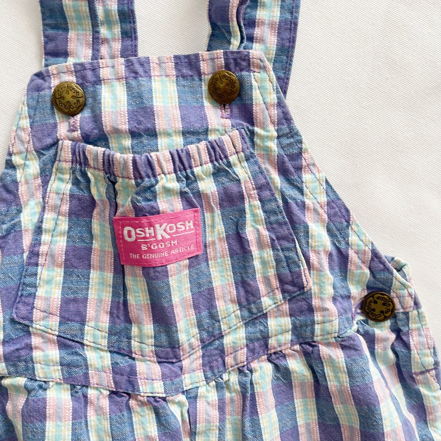 OshKosh Purple Blue Plaid Overalls - Yellow Clover Vintage Kids Clothes