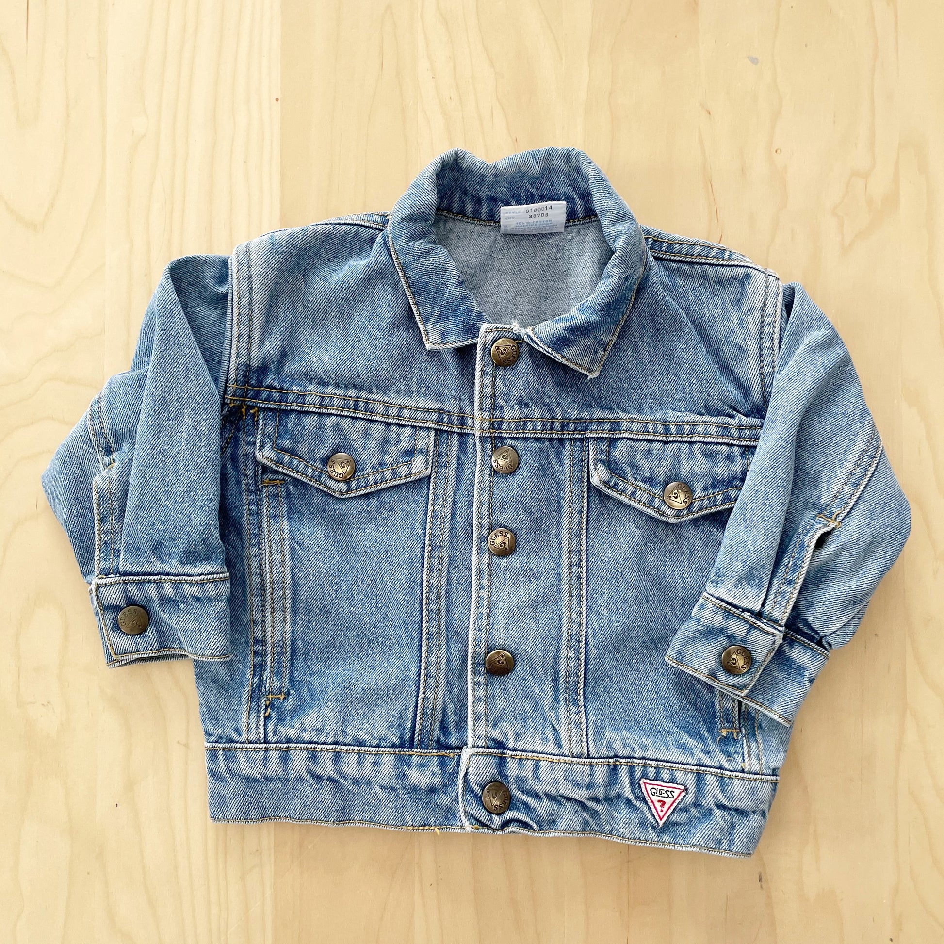 Vintage Guess Leather Patch Denim Jacket - Yellow Clover Vintage Kids Clothes