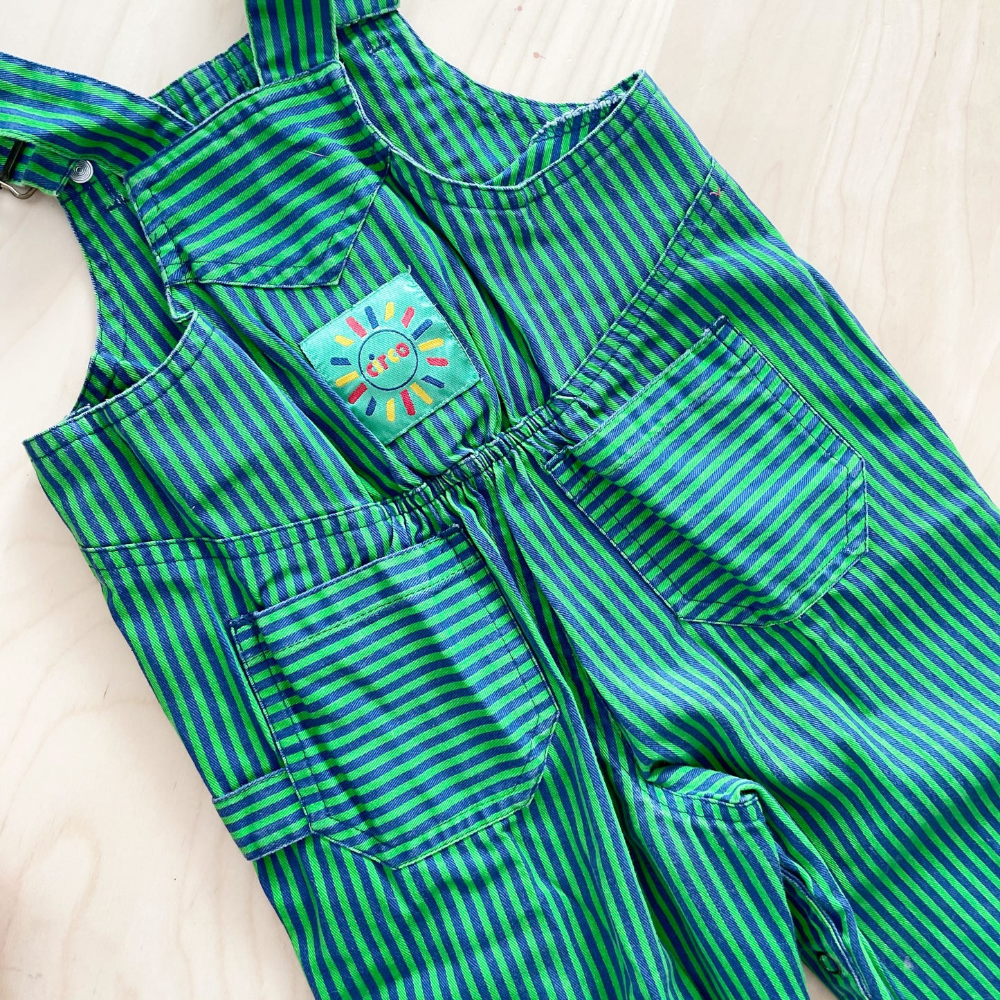Vintage Circo Green Striped Overalls - Yellow Clover Vintage Kids Clothes