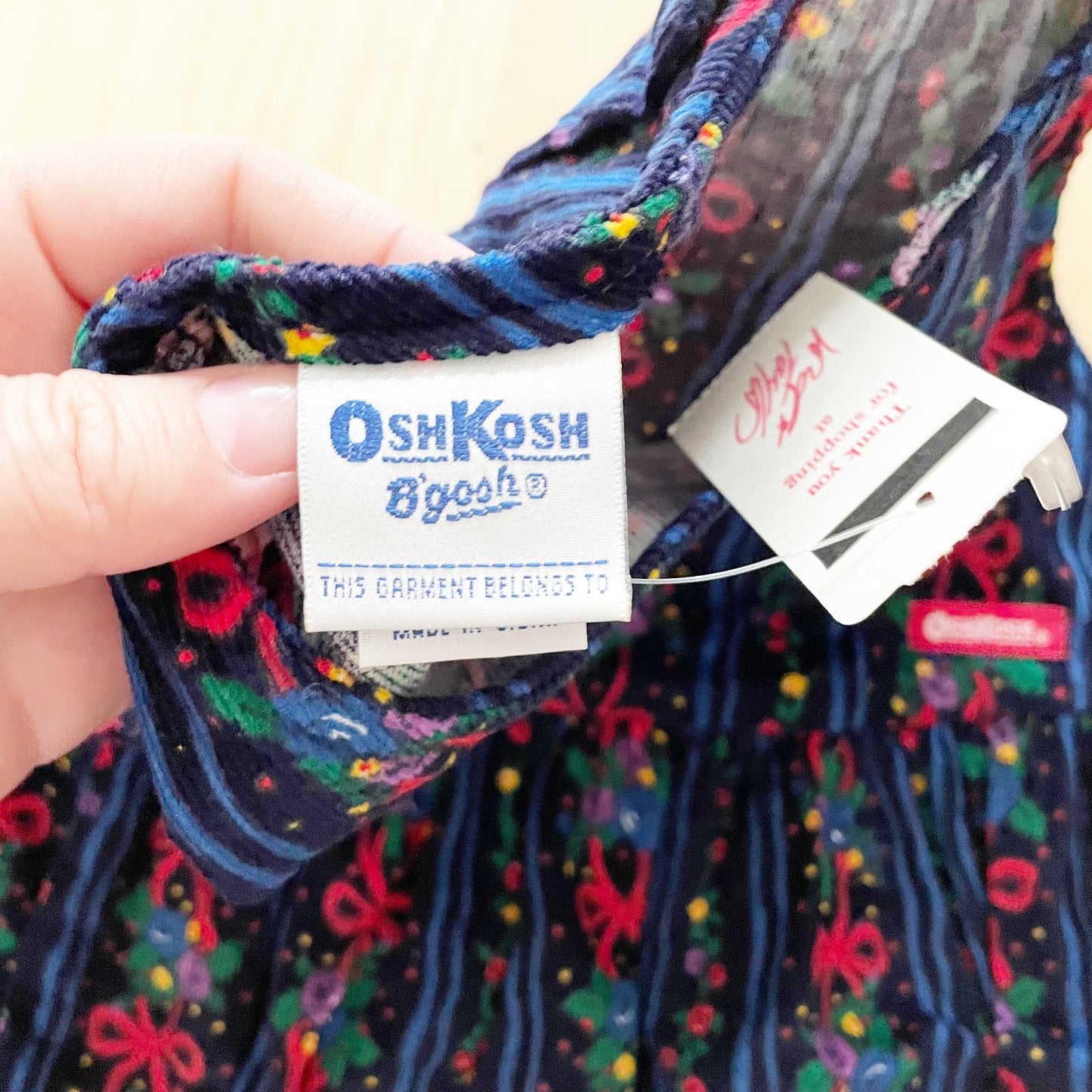 New Old Stock OshKosh Black Floral Ribbon Cord Dress - Yellow Clover Vintage Kids Clothes