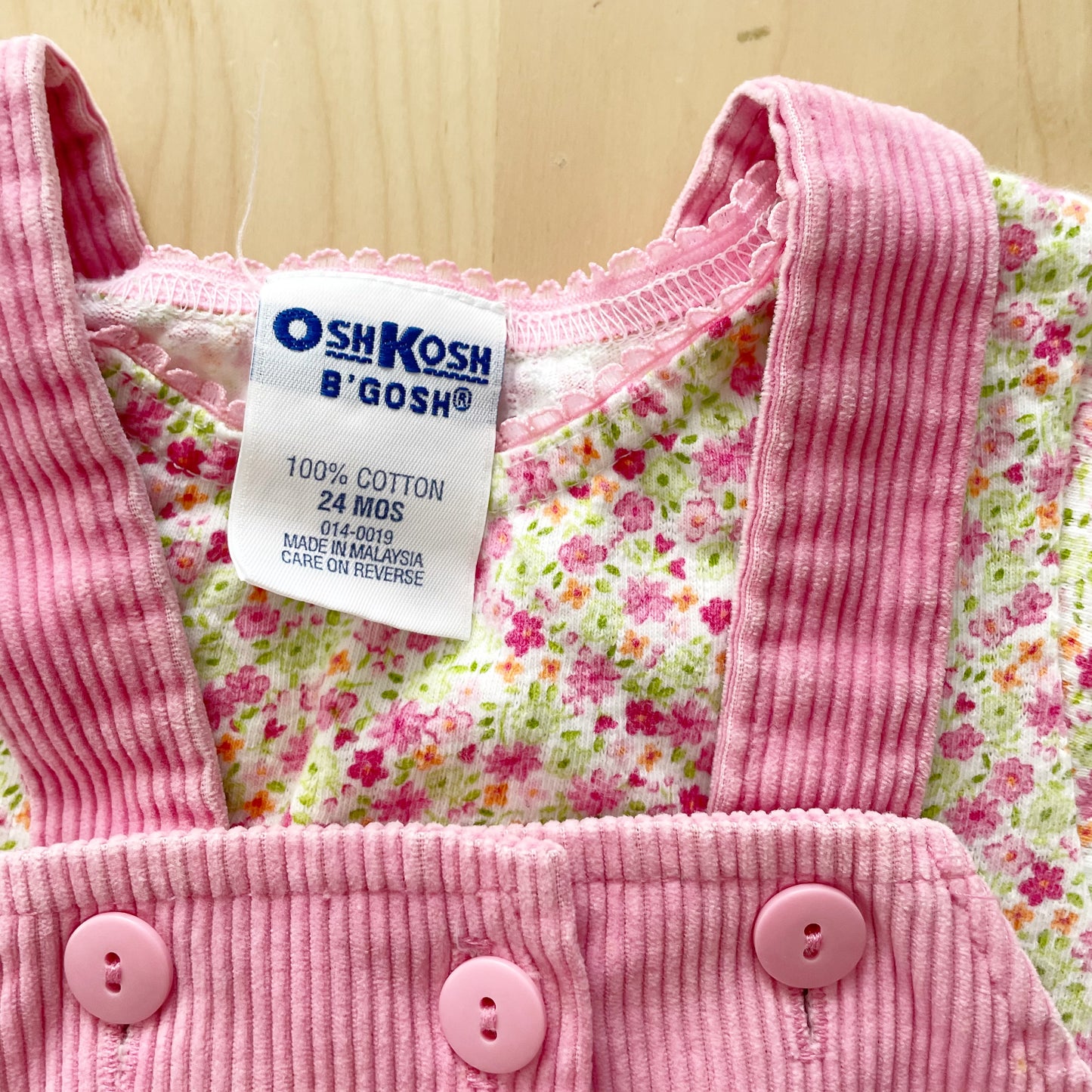 OshKosh Pink Cord Ruffle Back Overalls with Bodysuit - Yellow Clover Vintage Kids Clothes