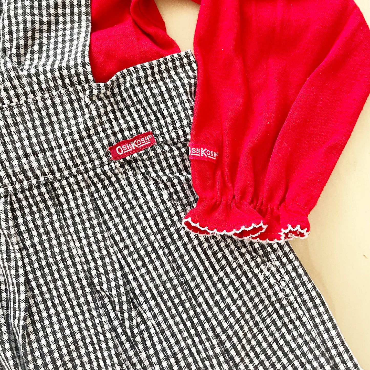 Vintage OshKosh Ladybug Checkered Pinafore Set - Yellow Clover Vintage Kids Clothes