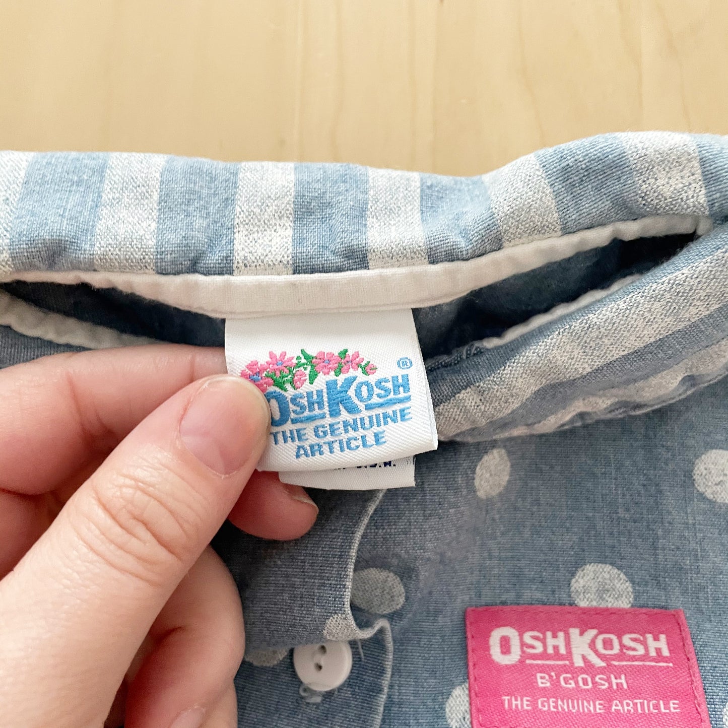 OshKosh Chambray Stripes and Dots Romper - Yellow Clover Vintage Kids Clothes