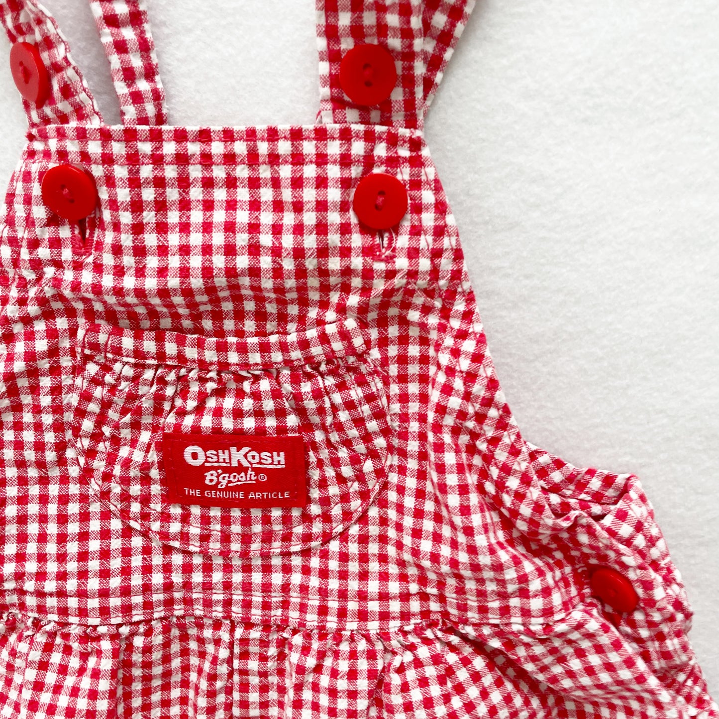 OshKosh Gingham Red Shortalls - Yellow Clover Vintage Kids Clothes