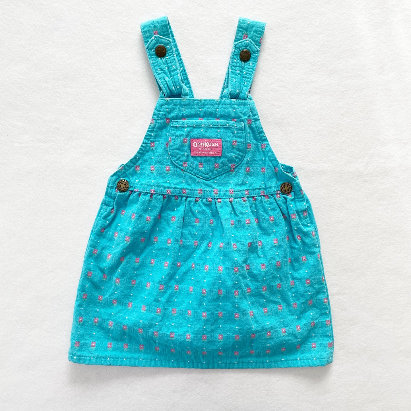 OshKosh Turquoise Flower Woven Bow Back Skirtall - Yellow Clover Vintage Kids Clothes