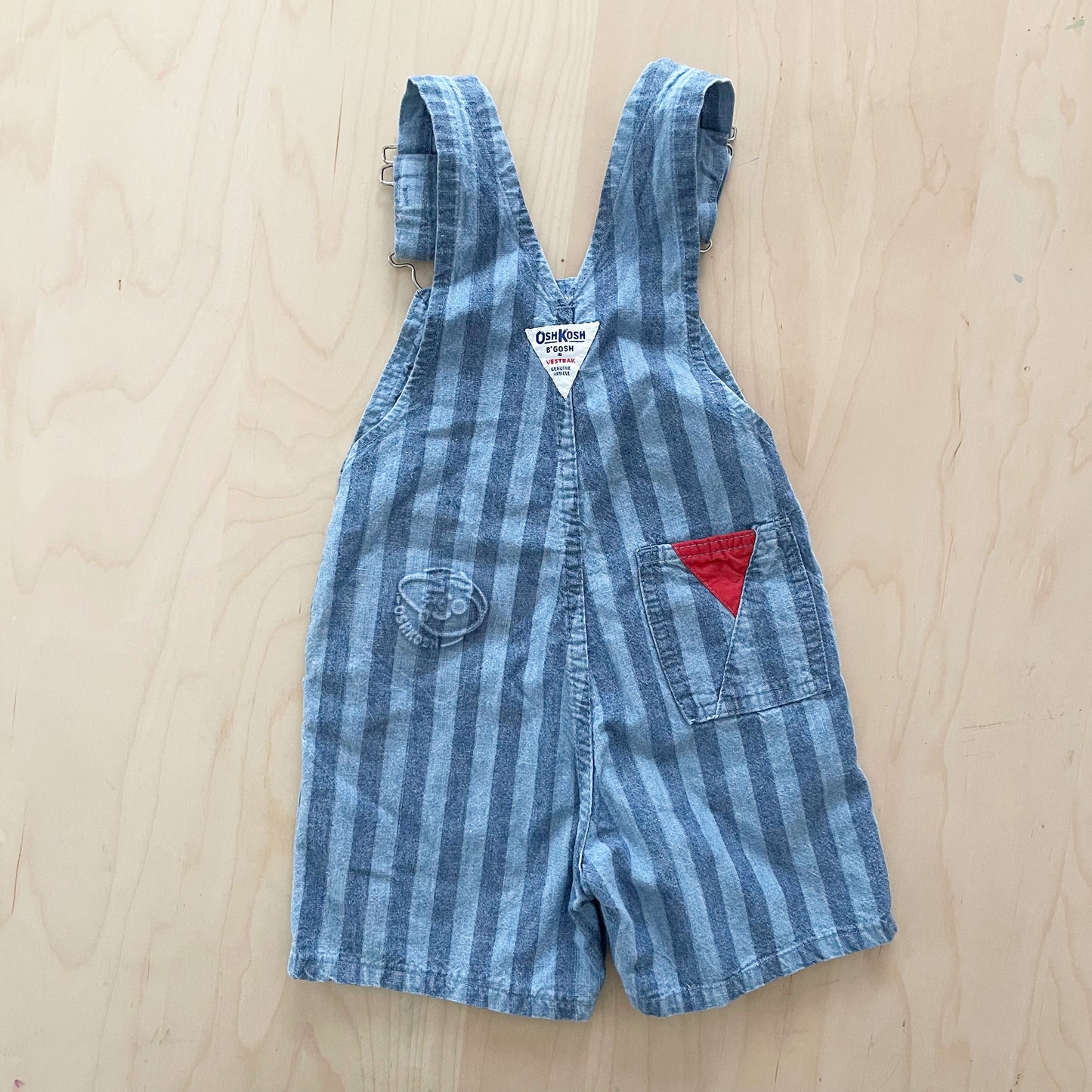 OshKosh Chambray Stripe Shortalls with Embossed Back - Yellow Clover Vintage Kids Clothes