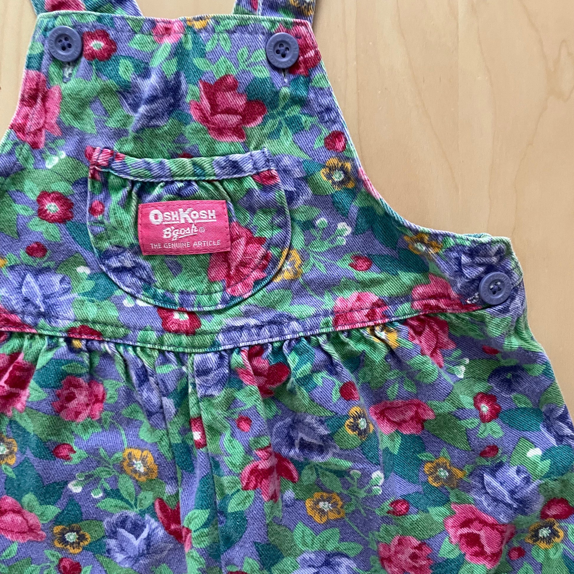 Vintage OshKosh Jewel Tone Floral Overalls - Yellow Clover Vintage Kids Clothes