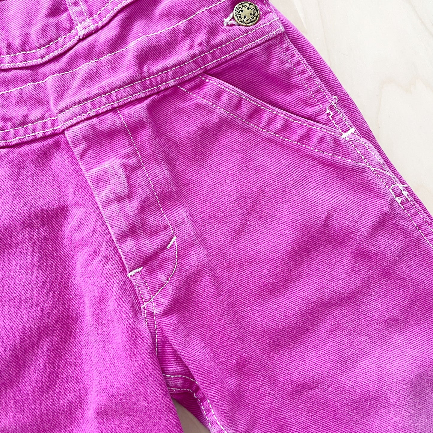 OshKosh Purple Pink Leather Patch Overalls - Yellow Clover Vintage Kids Clothes