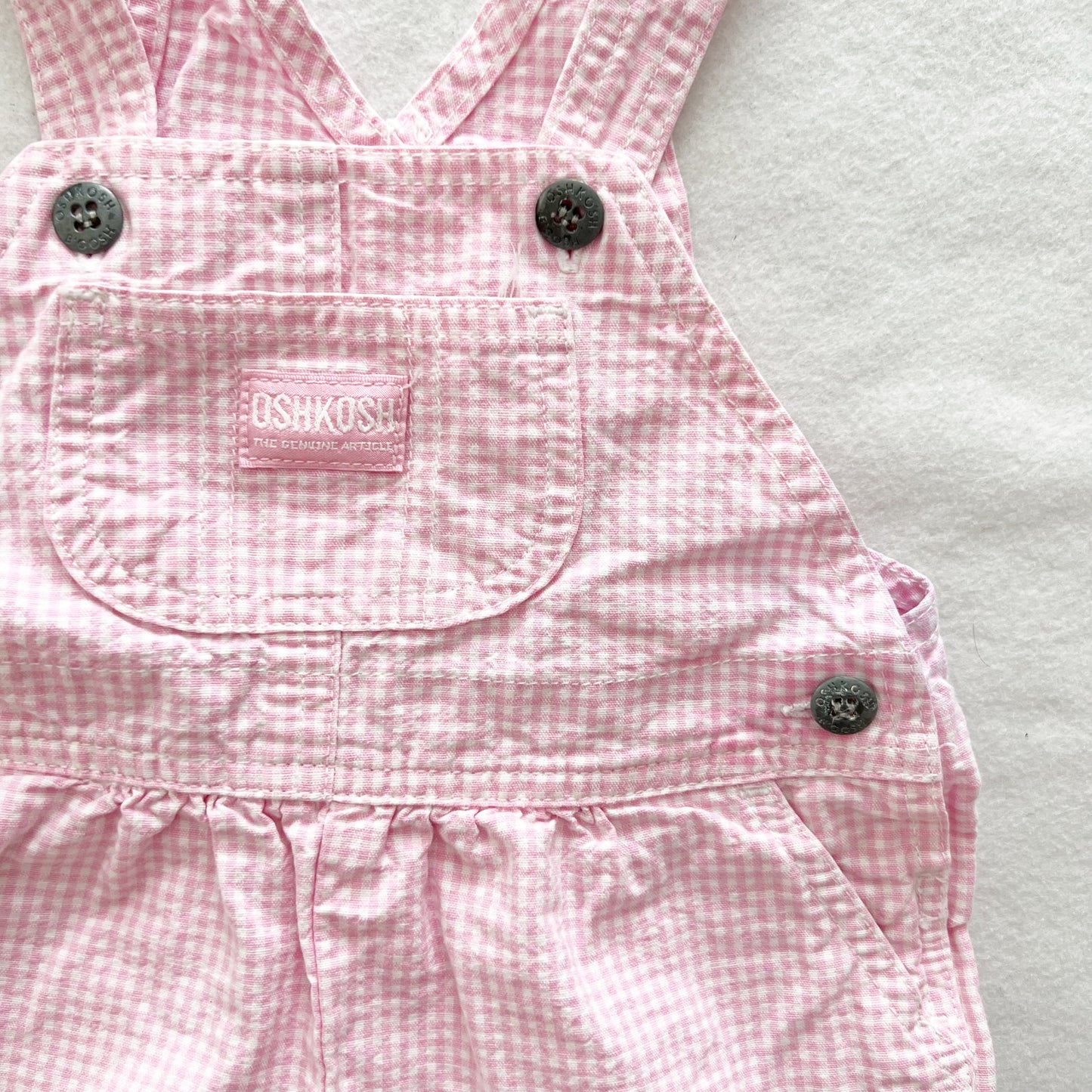 OshKosh Pink Gingham Shortalls - Yellow Clover Vintage Kids Clothes