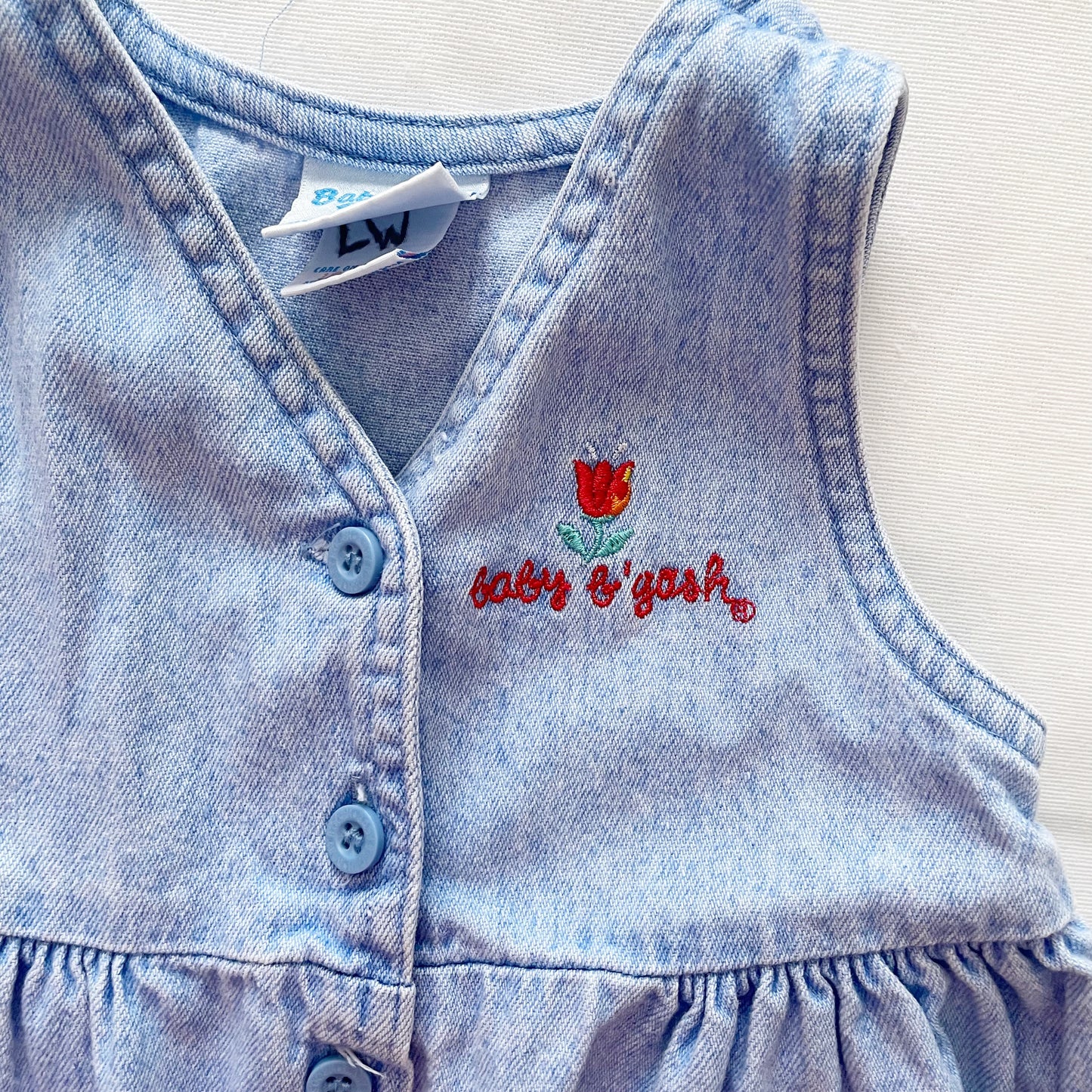 Baby B’gosh Tulip Embroidery Denim Dress - Yellow Clover Vintage Kids Clothes