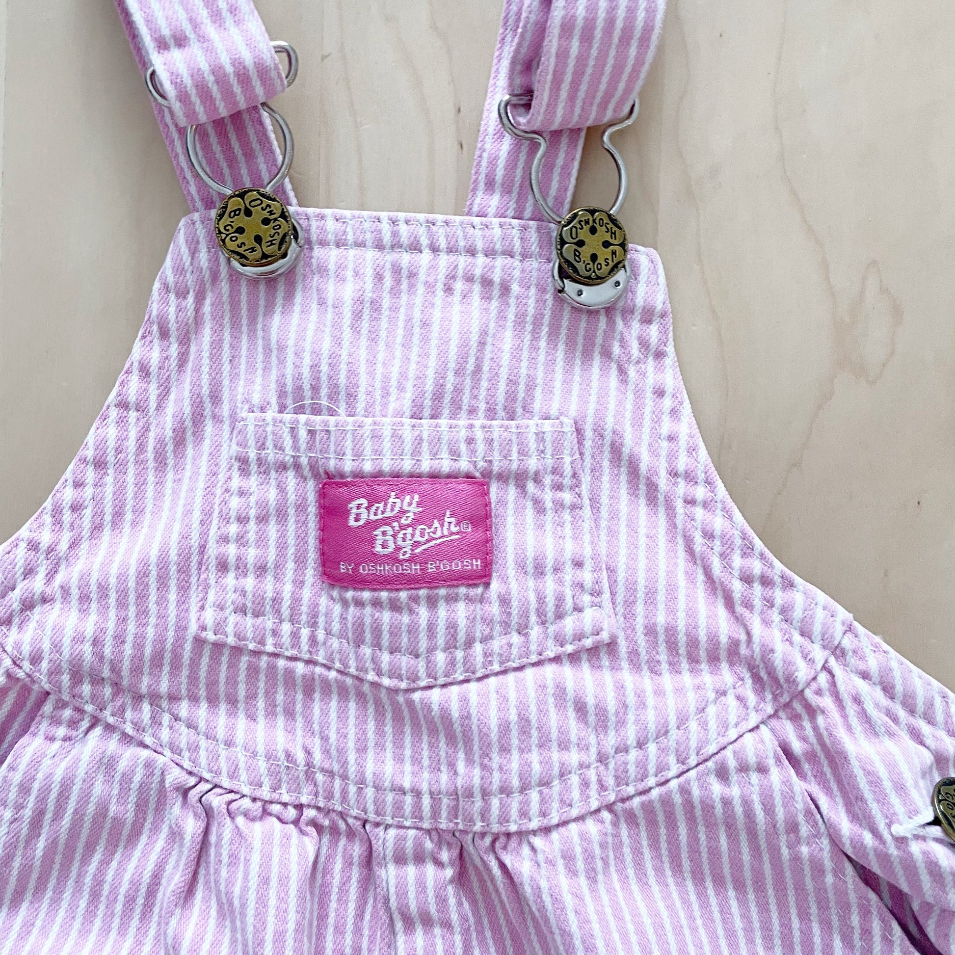 OshKosh Scoop Cut Pink Engineer Stripe Overalls - Yellow Clover Vintage Kids Clothes