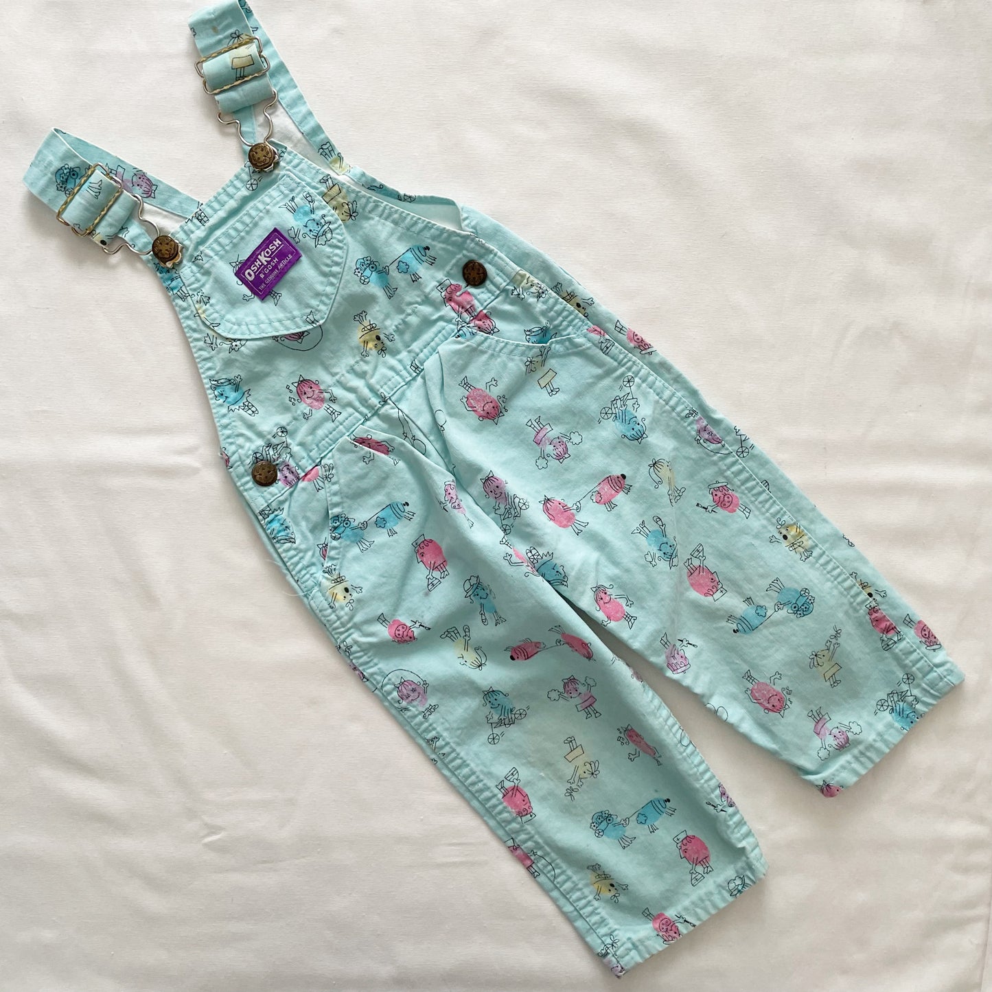OshKosh Thumbprint People Print Overalls - Yellow Clover Vintage Kids Clothes