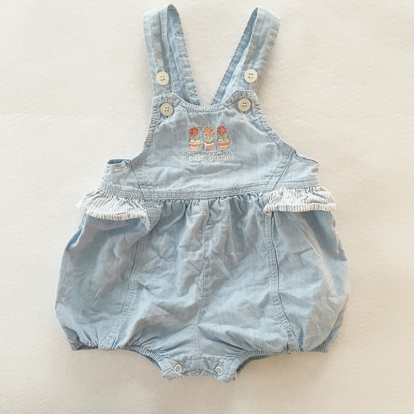 Baby B’gosh Embroidered Light Chambray Bubble Romper - Yellow Clover Vintage Kids Clothes