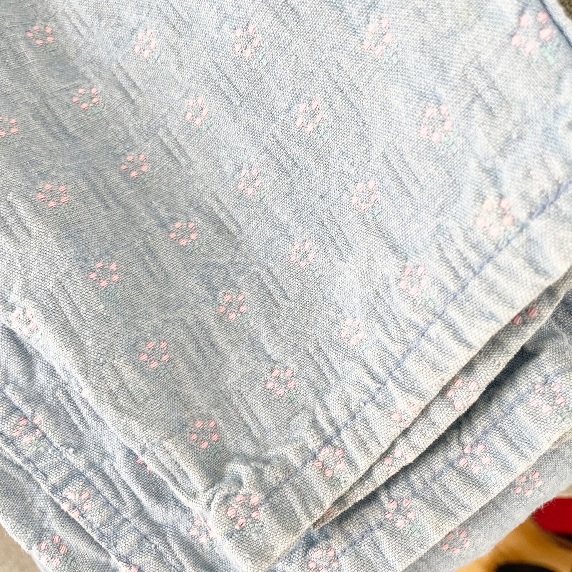 OshKosh Floral Woven Light Wash Keyhole Back Overalls - Yellow Clover Vintage Kids Clothes