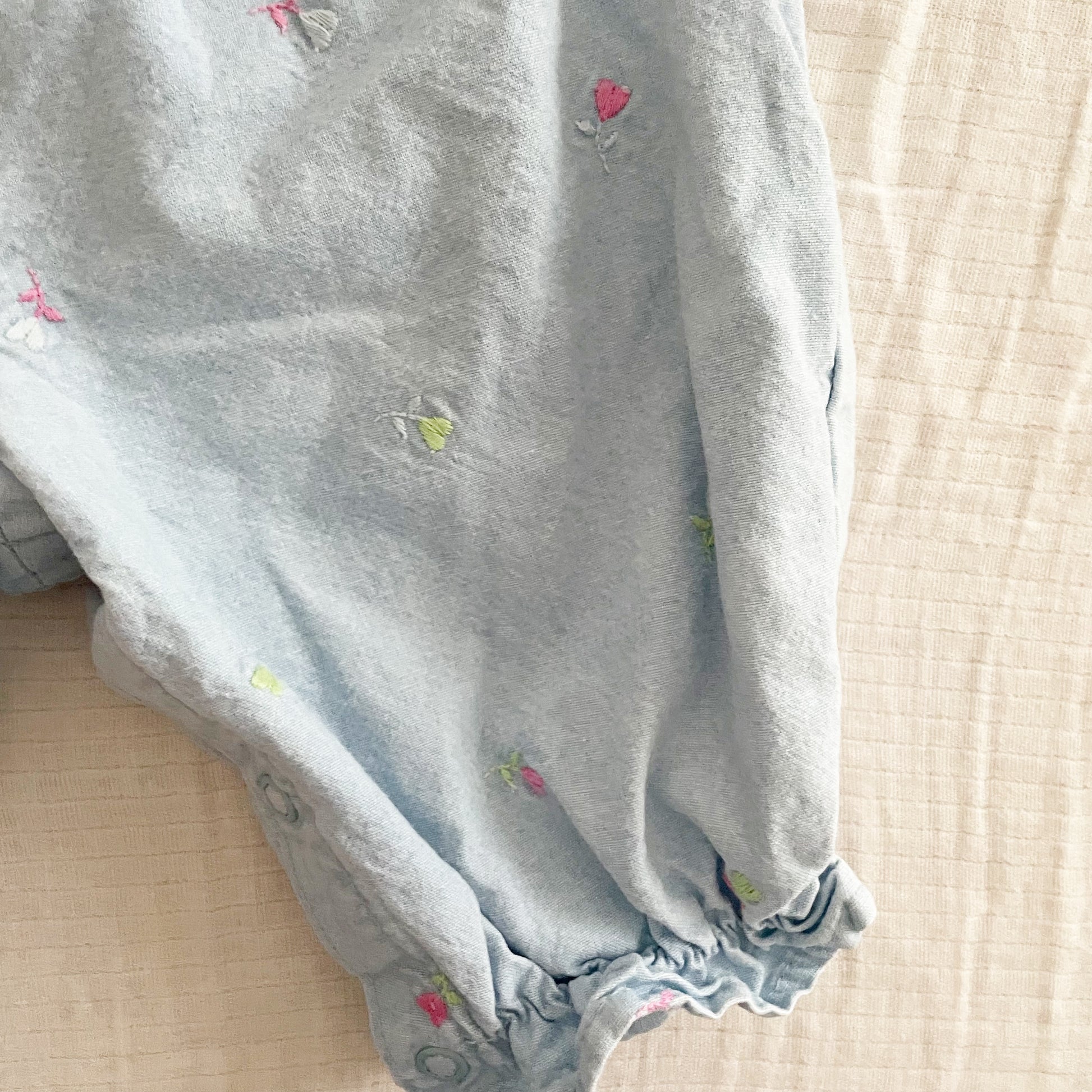Baby B’gosh Light Wash Embroidered Overalls Set - Yellow Clover Vintage Kids Clothes