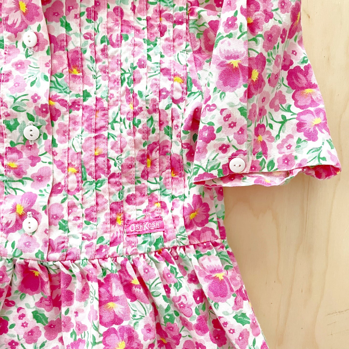 OshKosh Pink Floral Button Front Dress - Yellow Clover Vintage Kids Clothes
