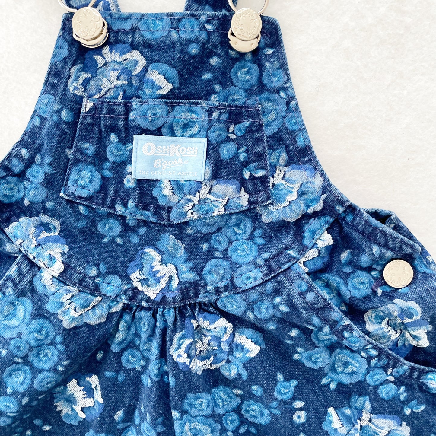 OshKosh Floral Printed Denim Skirtall - Yellow Clover Vintage Kids Clothes