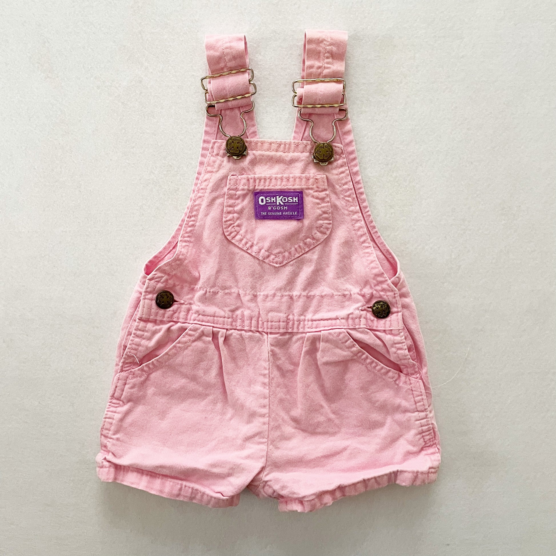 OshKosh Light Pink Solid Shortalls - Yellow Clover Vintage Kids Clothes