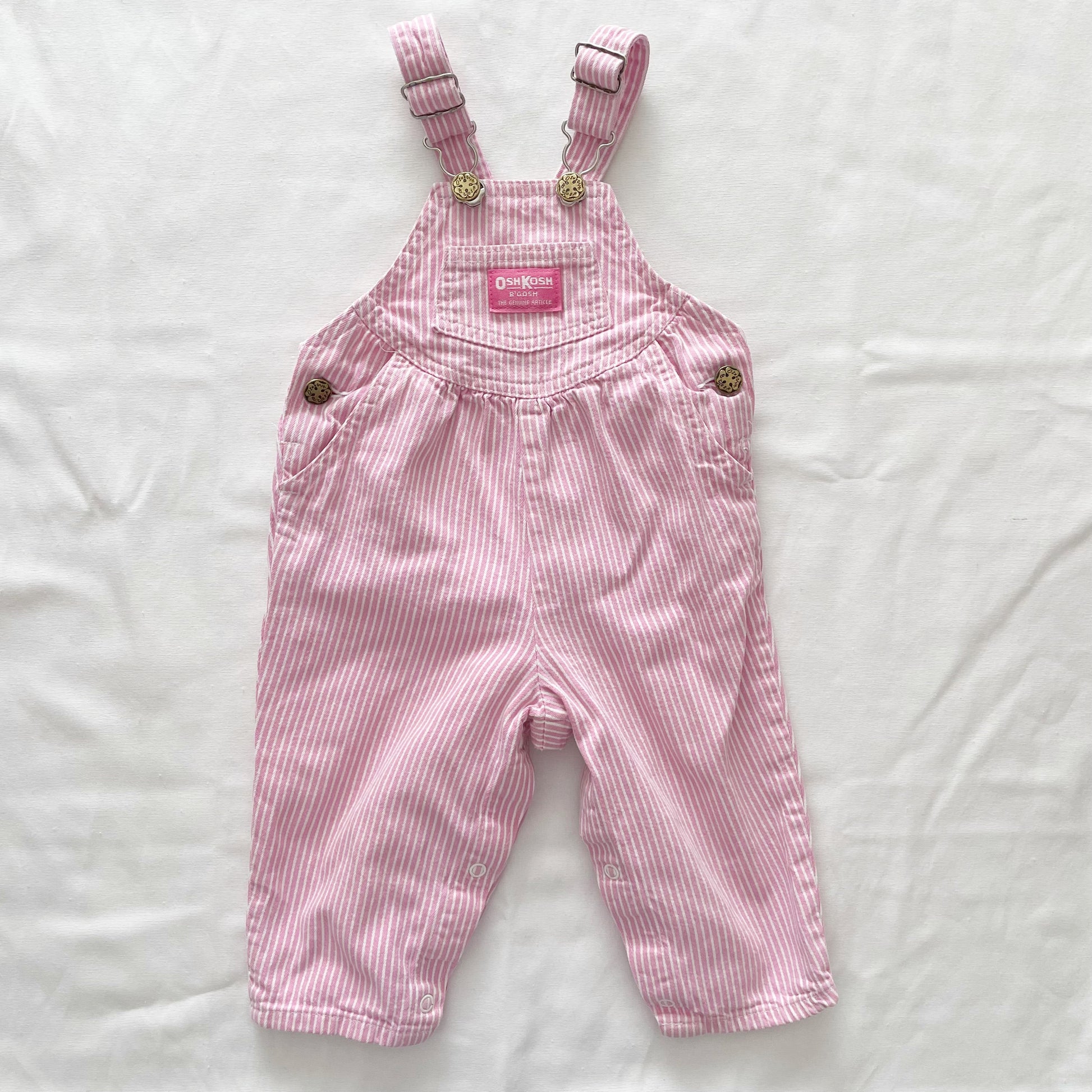 OshKosh Pink Hickory Stripe Scoop Cut Overalls - Yellow Clover Vintage Kids Clothes