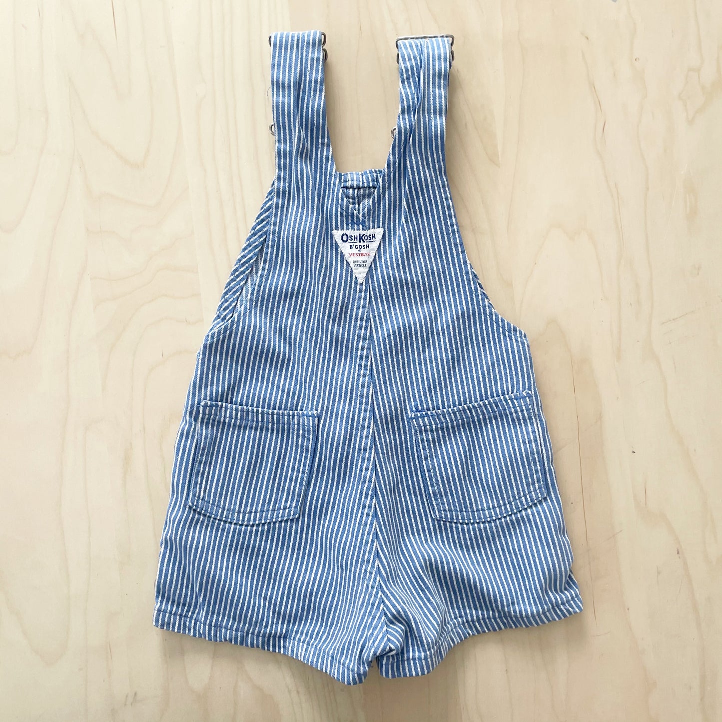 OshKosh Medium Blue Hickory Striped Shortalls - Yellow Clover Vintage Kids Clothes