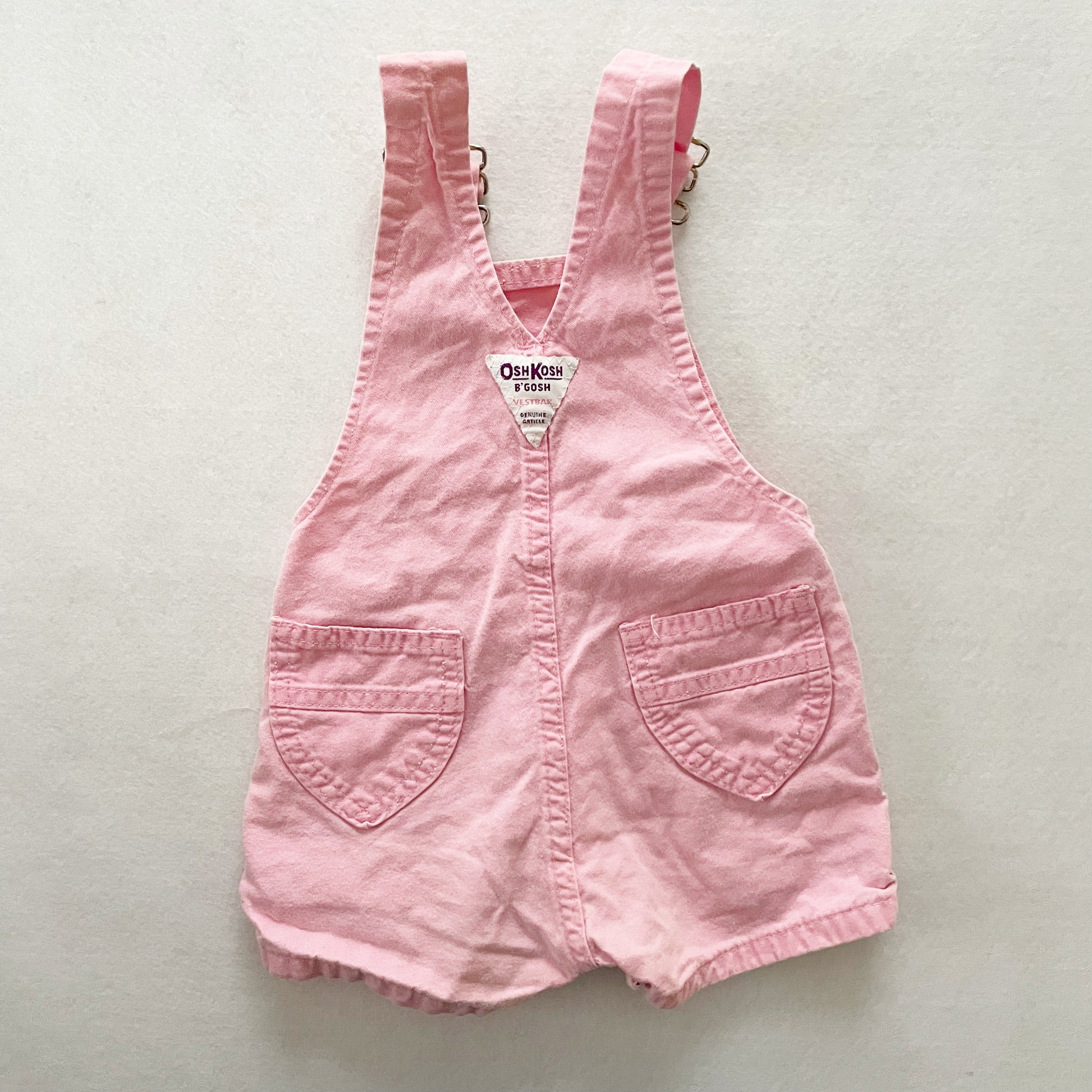 OshKosh Light Pink Solid Shortalls - Yellow Clover Vintage Kids Clothes