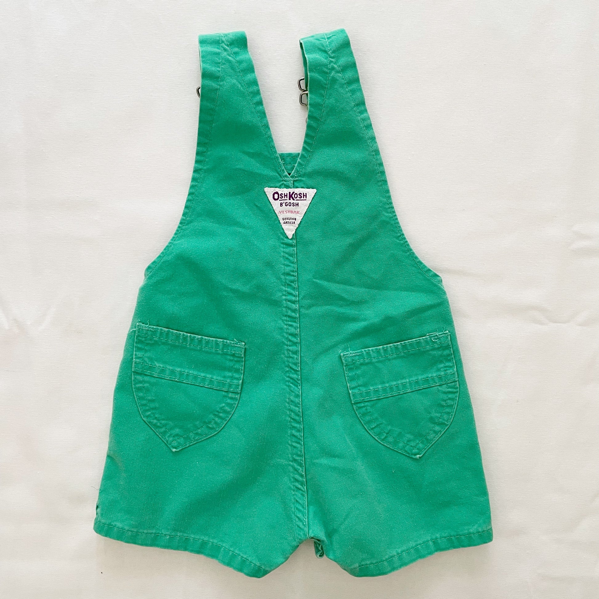 OshKosh Turquoise Green Shortalls - Yellow Clover Vintage Kids Clothes