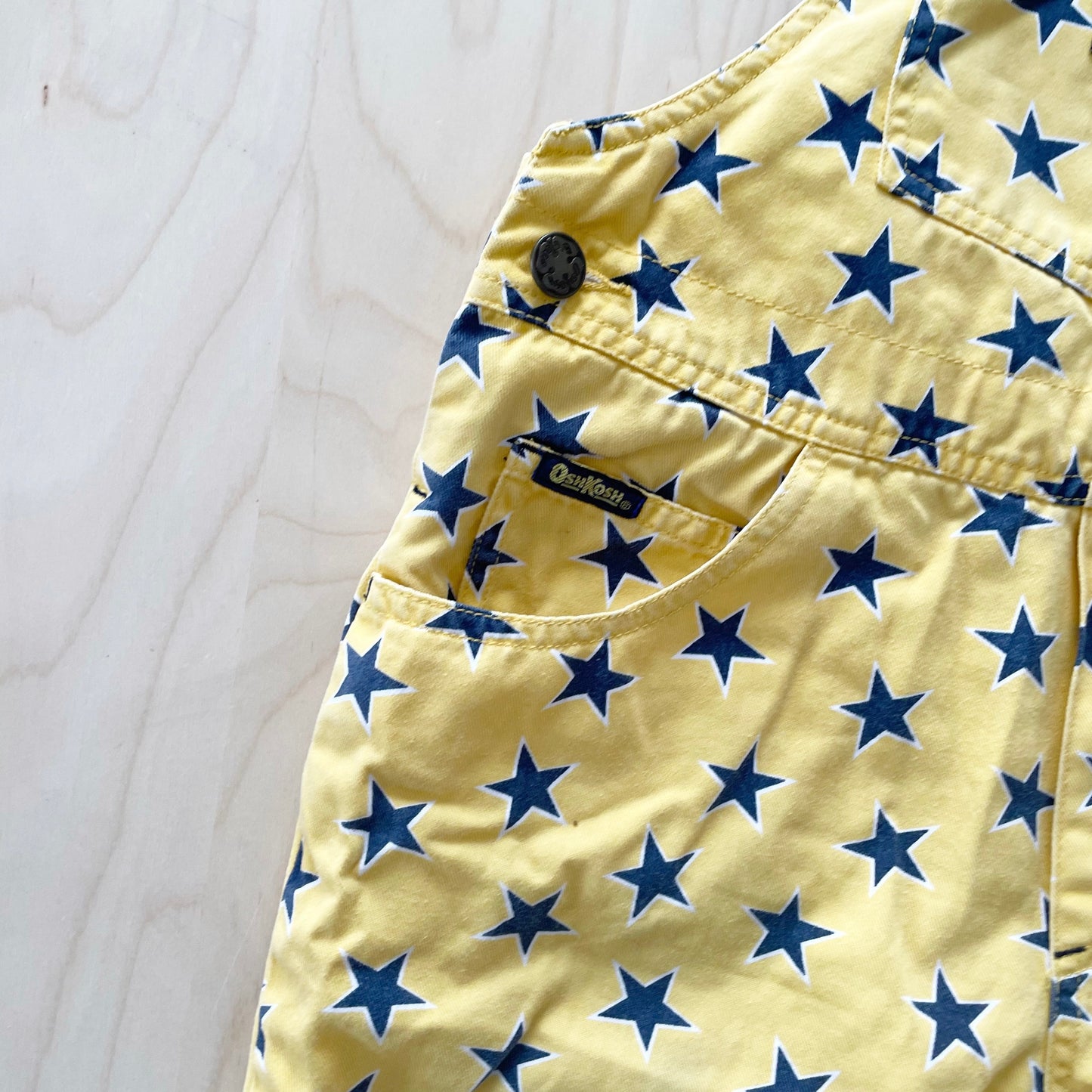 OshKosh Star Print Baggy Cut Shortalls - Yellow Clover Vintage Kids Clothes
