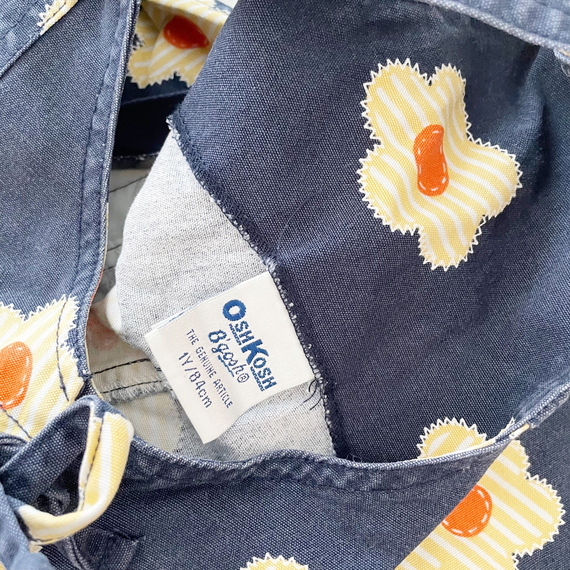 OshKosh Oversized Flower Print Baggy Shortalls - Yellow Clover Vintage Kids Clothes