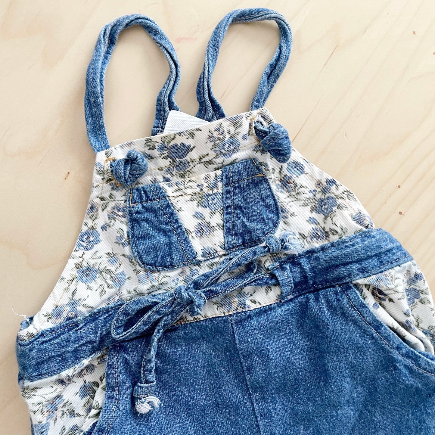 Vintage Chambray Floral Accent Overalls - Yellow Clover Vintage Kids Clothes
