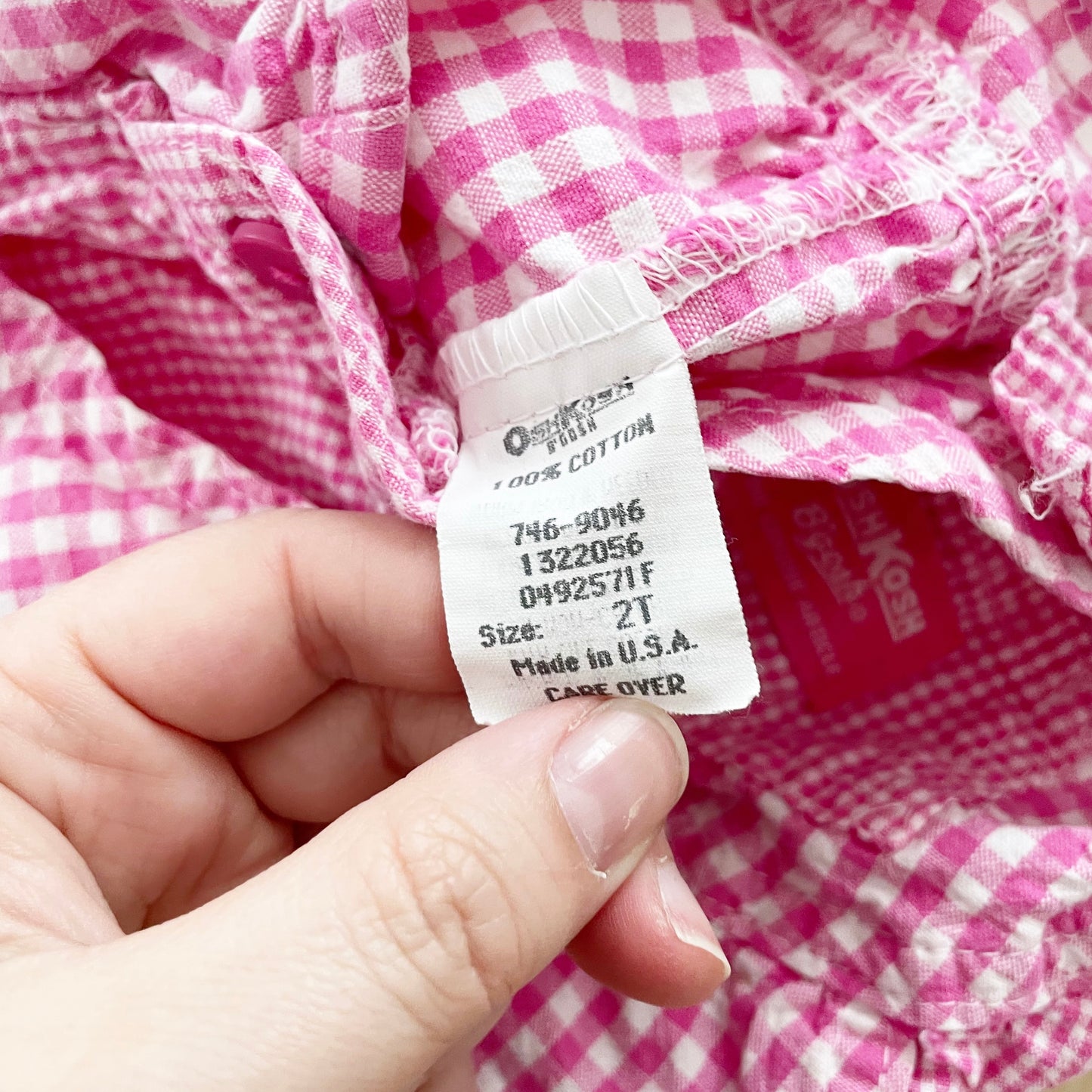 OshKosh Scoop Cut Pink Gingham Shortalls - Yellow Clover Vintage Kids Clothes